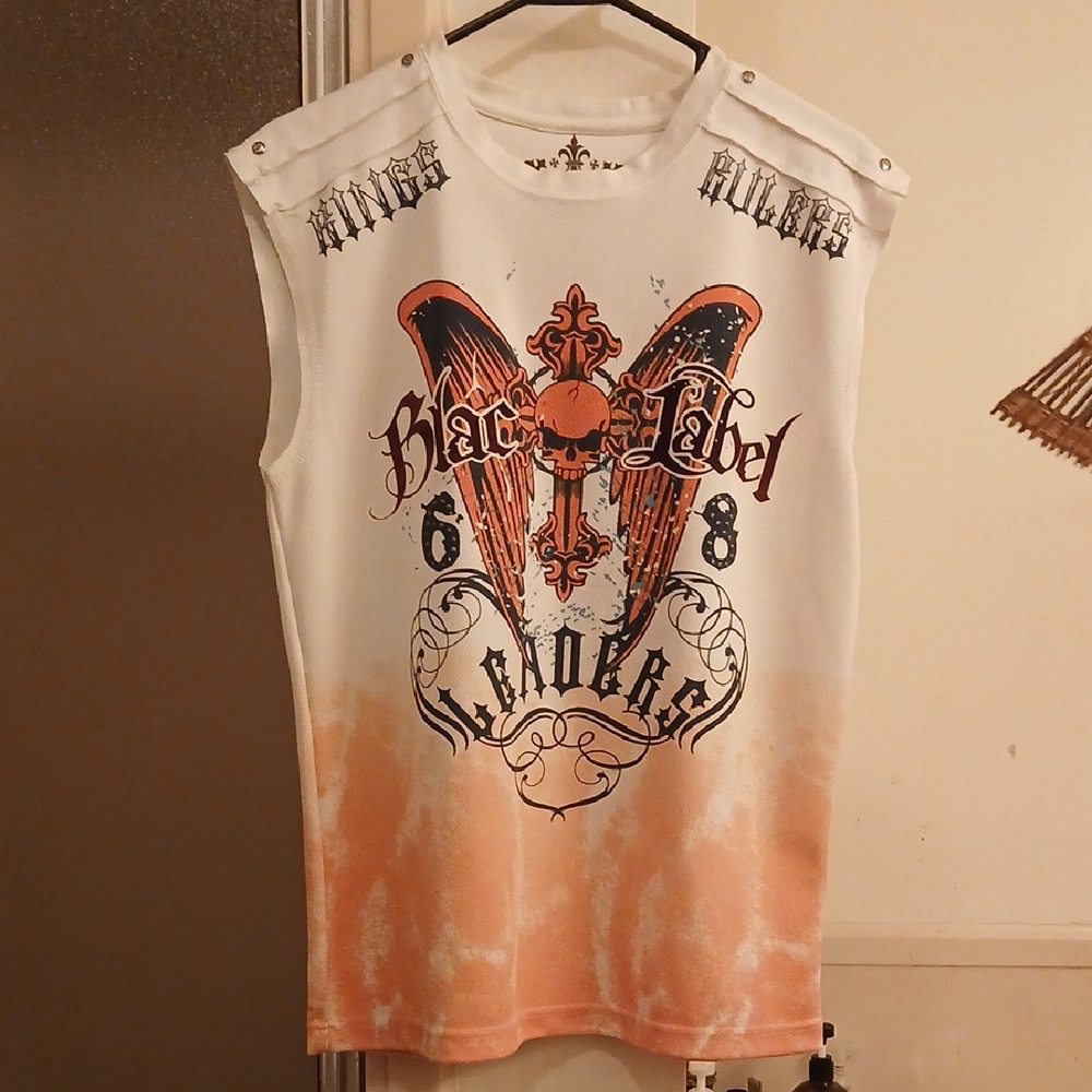 Vintage. Black Label‎ White and Orange Sleeveless Top.  Sz.L14/16